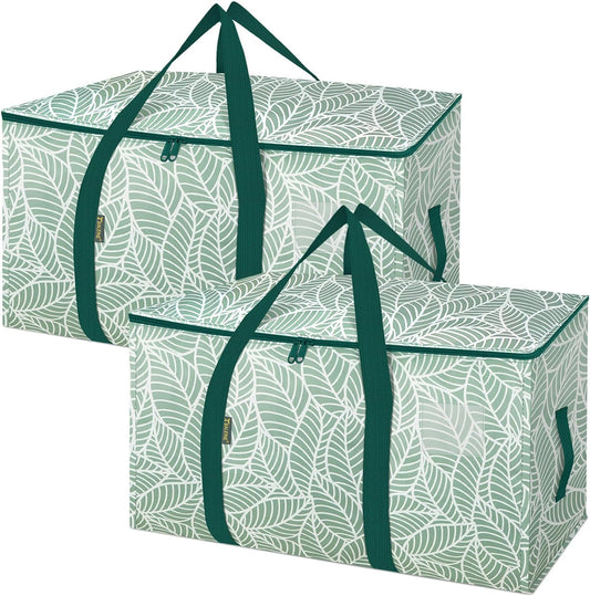 BALEINE Heavy-Duty Oversized Moving Bags - 2-Pack with Reinforced Handles for Clothes & Storage (Antique Foliage)