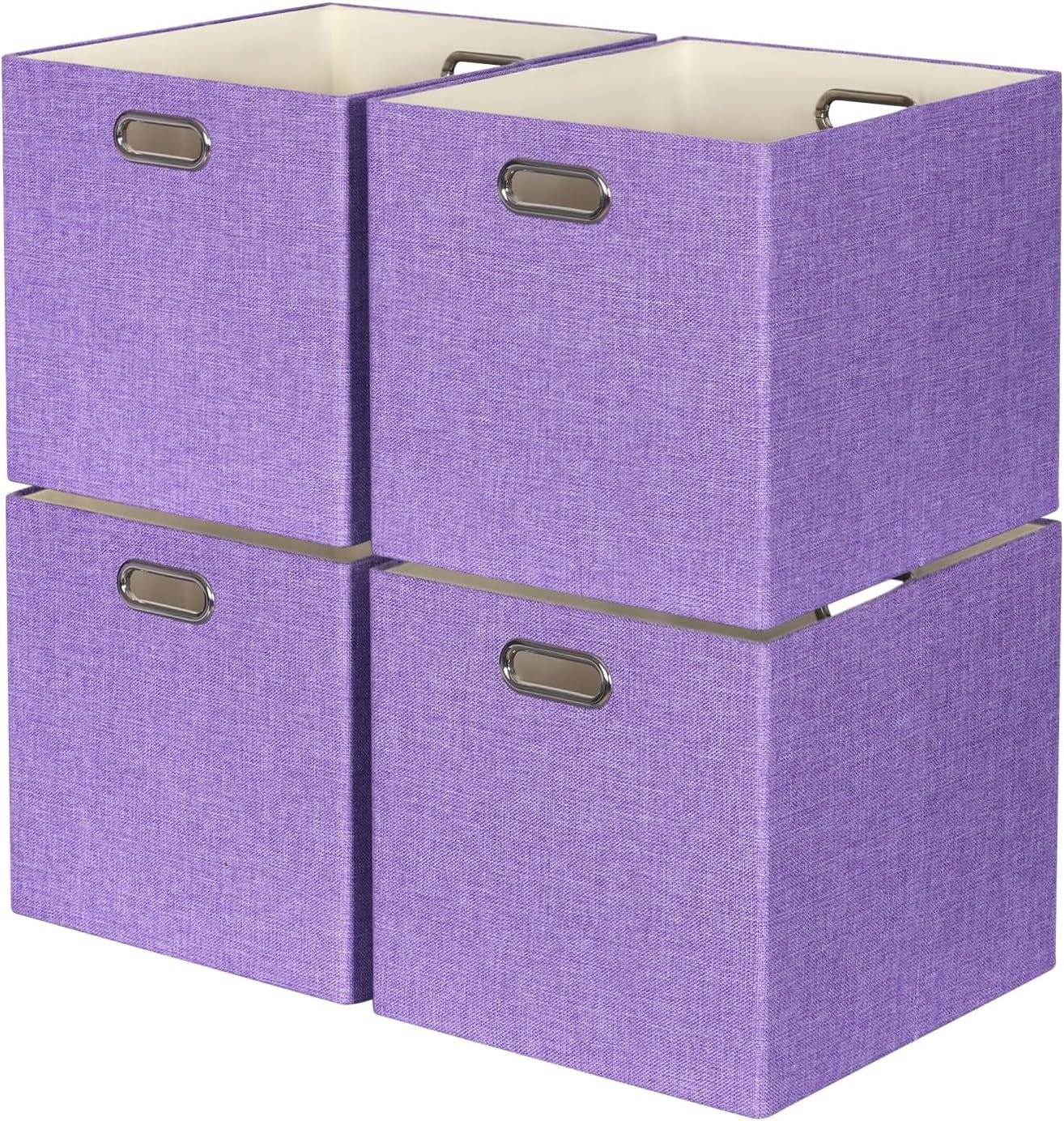 Skiennix Storage Cube Bins - Foldable Fabric Organizer Baskets | 4-Pack Decorative Storage Boxes in Purple