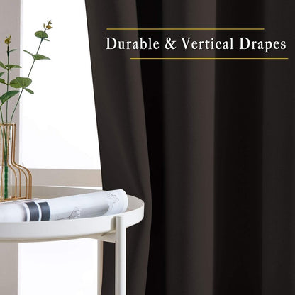 NICETOWN Room Darkening 118 inch Long Curtains, Grommet Thermal Drapes Weighted Room Divider Wide Window Treatments for Living Room, W66 x L118, Toffee Brown, 2 Panels