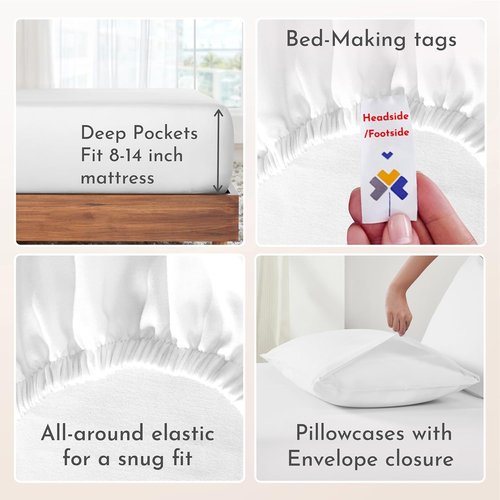 California Design Den Queen Sheet Set - 100% Natural Cotton Bedding with Deep Pockets, Soft Sateen Weave (White)