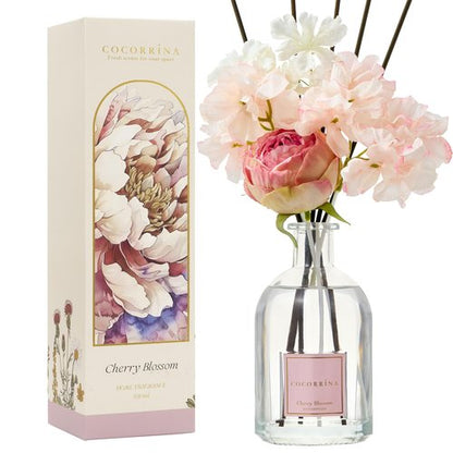 COCORRÍNA Reed Diffuser - Cherry Blossom 8.5 Fl.oz/ 250ml Flower Diffuser with 8 Sticks, Reed Diffusers for Home Bathroom Shelf Decor
