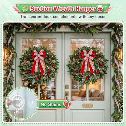 VIS'V Wreath Hanger - Heavy Duty Suction Cup Hooks | 22 LB Capacity, Removable & Reusable, Clear, 8 Pcs