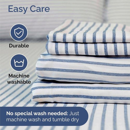 King Size 4 Piece Sheet Set - Comfy Cooling Bed Sheets - Luxury Hotel Quality | Deep Pockets, Soft, Wrinkle-Free - Blue Stripes