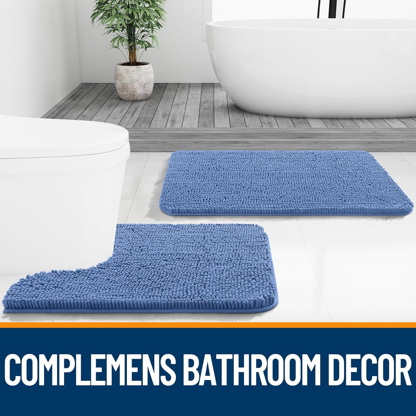 OLANLY Bath Rugs - Extra Soft Chenille Bathroom Mats with Rubber Backing | Quick Dry, Machine Washable, 30x20, Cornflower Blue