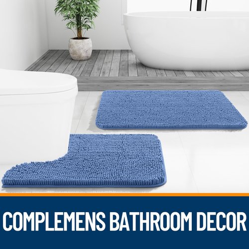 OLANLY Bathroom Rugs 30x20, Extra Soft Absorbent Chenille Bath Rugs, Rubber Backing Quick Dry, Machine Washable Bath Mats for Bathroom Floor, Tub and Shower, Home Decor Accessories, Cornflower Blue