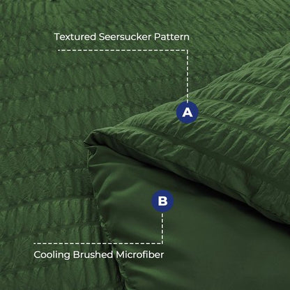 HYMOKEGE Dark Green Full Size Comforter Sets Seersucker 7 Pieces, All Season Luxury Bed in a Bag for Bedroom, Bedding Set with Comforters, Sheets, Pillowcases & Shams
