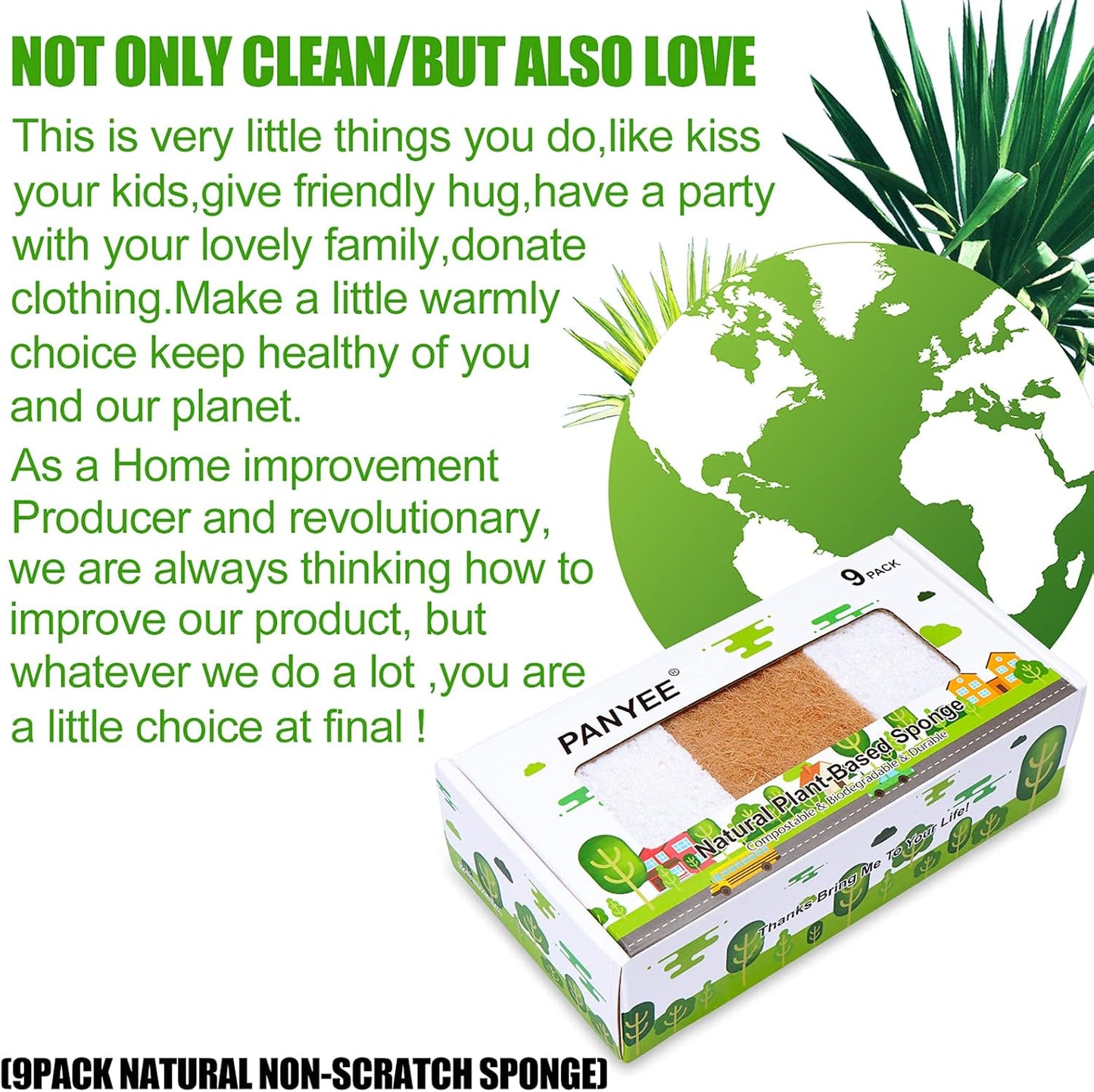 Skiennix Natural Sponges - Eco-Friendly Non-Scratch Scrub Sponge Set | 9-Pack Biodegradable Dish Cleaners