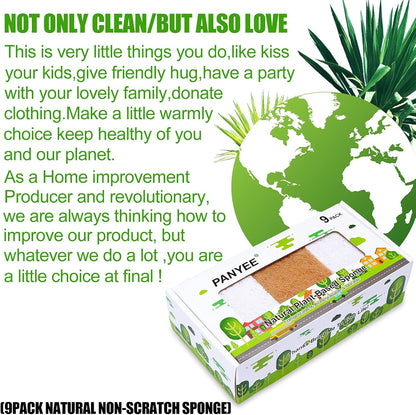 Skiennix Natural Sponges - Eco-Friendly Non-Scratch Scrub Sponge Set | 9-Pack Biodegradable Dish Cleaners
