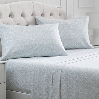 Mellanni King Sheets Set - 4 PC Iconic Collection Bedding - Hotel Luxury, Extra Soft, Cooling Bed Sheets - Wrinkle, Fade, Stain Resistant (King, Laced Sky Blue)