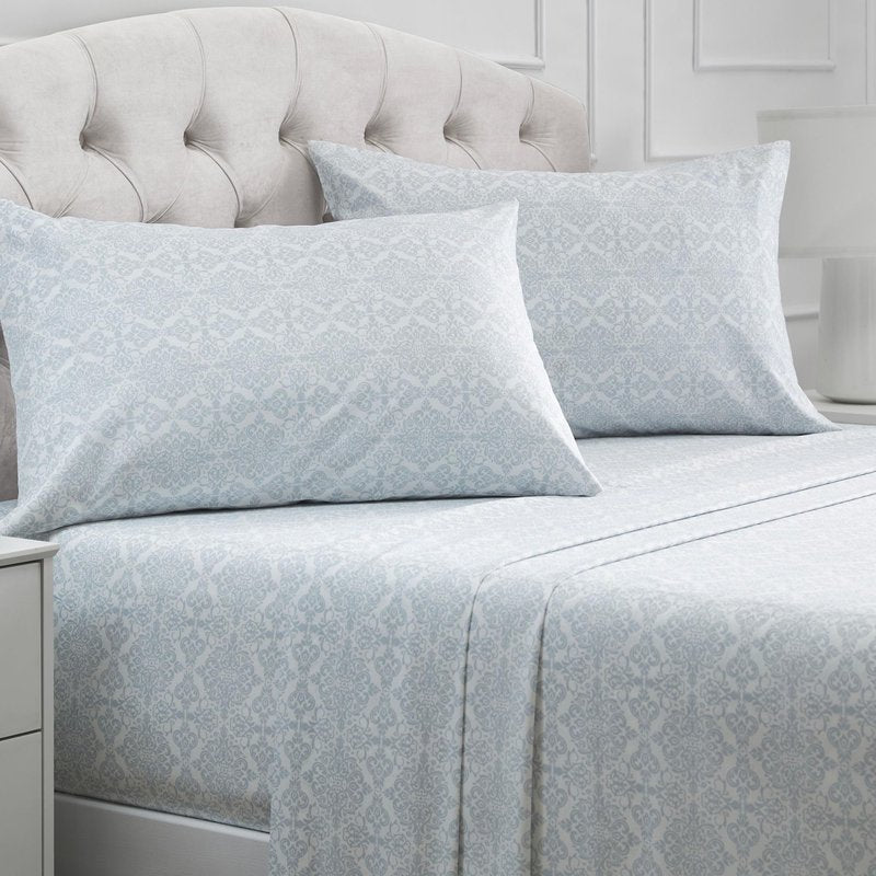 Mellanni California King Sheets Set - 4 PC Iconic Collection Bedding - Hotel Luxury, Extra Soft, Cooling Bed Sheets - Wrinkle, Fade, Stain Resistant (Cal King, Laced Sky Blue)