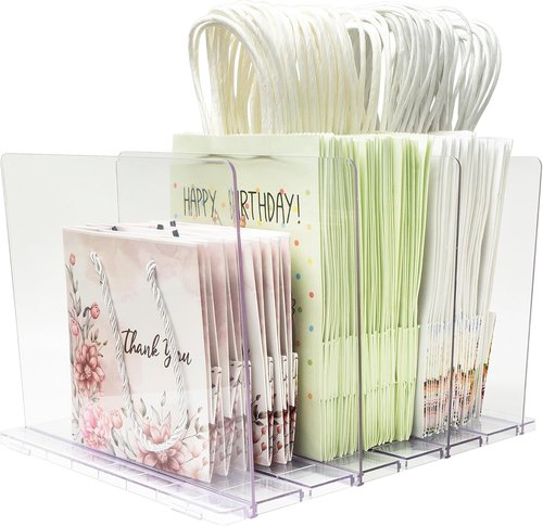 Gift Bag Storage Organizer - Adjustable Acrylic Clear Shopping Bag Divider for Small Closets | 1 Pack