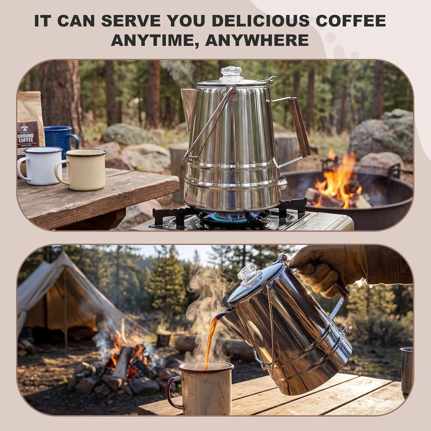 Skiennix 28-Cup Stainless Steel Percolator Coffee Pot - Large Capacity for Camping & Outdoor Use