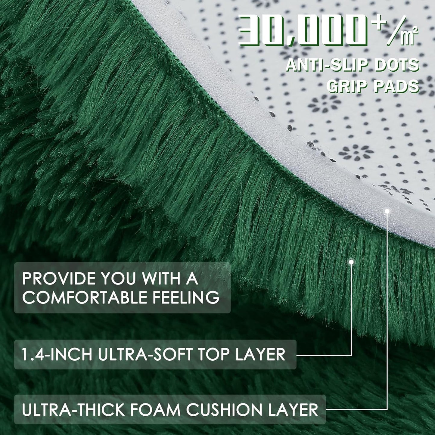 OLANLY Runner Rugs - Machine Washable Soft Fluffy Shaggy Carpet for Bedroom & Hallway | Dark Green