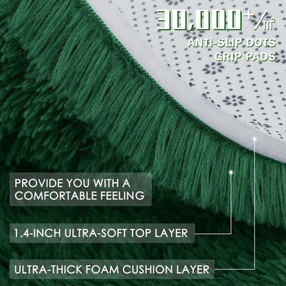 OLANLY Dark Green Round Rugs for Bedroom - Machine Washable, 2 ft Circle Area Rugs for Living Room, Soft and Fluffy Shaggy Carpet for Teen Girls and Boys, Nursery Rooms, Dorms, Home Decor Aesthetic