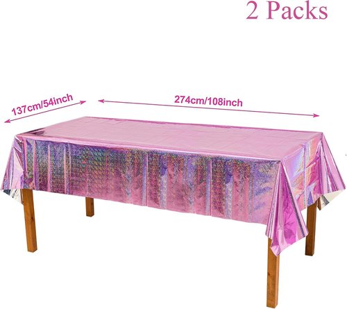 GREATRIL Iridescent Foil Fringe Curtains - 2 Pack with Pink Party Table Cloths for Stunning Backdrop Decor