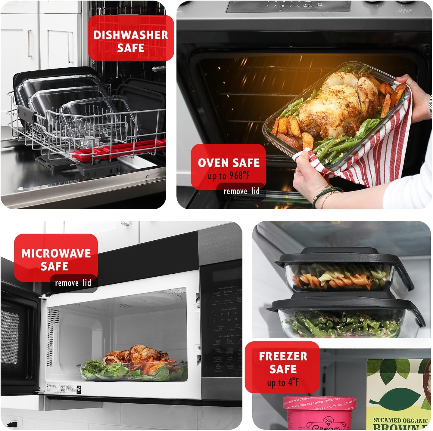 Nestl 8pc Glass Baking Dishes Set - Leakproof Oven & Microwave Safe Food Storage Containers | 9x13 Lasagna Pan