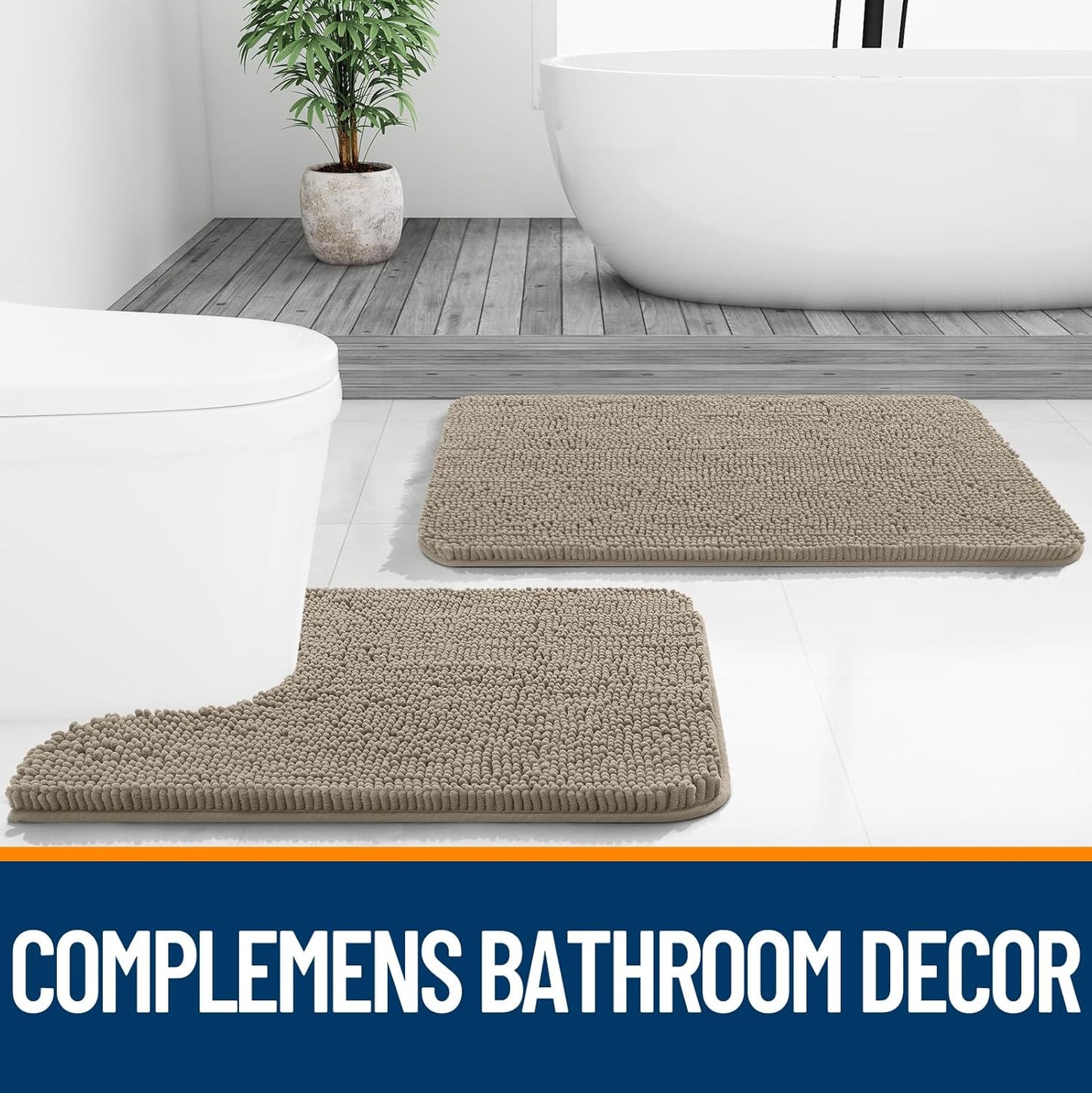 OLANLY Bathroom Runner Rugs - Soft Absorbent Chenille Bath Mats | Quick-Dry, Machine Washable, 44x24, Warm Taupe