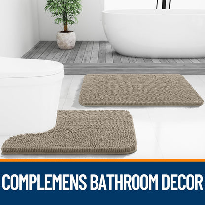 OLANLY Bathroom Runner Rugs - Soft Absorbent Chenille Bath Mats | Quick-Dry, Machine Washable, 44x24, Warm Taupe
