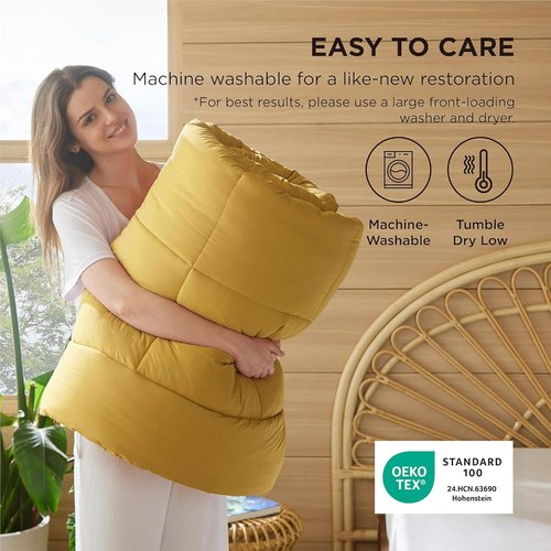 Bedsure Comforter Duvet Insert - All-Season Quilted King Size Bedding, GentleSoft Down Alternative, Mustard Yellow 90 x 102 Inches
