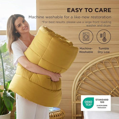 Bedsure Comforter Duvet Insert - All-Season Quilted Queen Size Down Alternative Bedding, Mustard Yellow 88 x 88 Inches