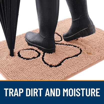 OLANLY Dog Door Mat - Absorbent Non-Slip Mud Mat for Muddy Paws | 30x20, Quick Dry Chenille, Peach