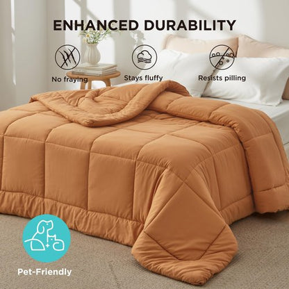 Bedsure Comforter Duvet Insert - Quilted Comforters Twin Size, All Season Duvet, GentleSoft Down Alternative Bedding, with 8 Tabs, Gifts for Women/Men, Burnt Orange, Twin 88 x 68 Inches