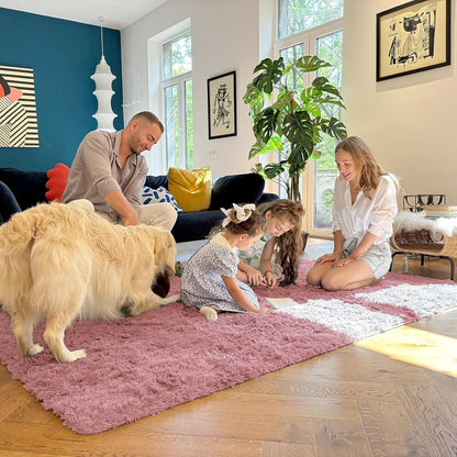OLANLY Soft Fluffy Shaggy 3x5 Bedside Rug - Machine Washable Indoor Carpet for Kids & Nursery | Pale Pink