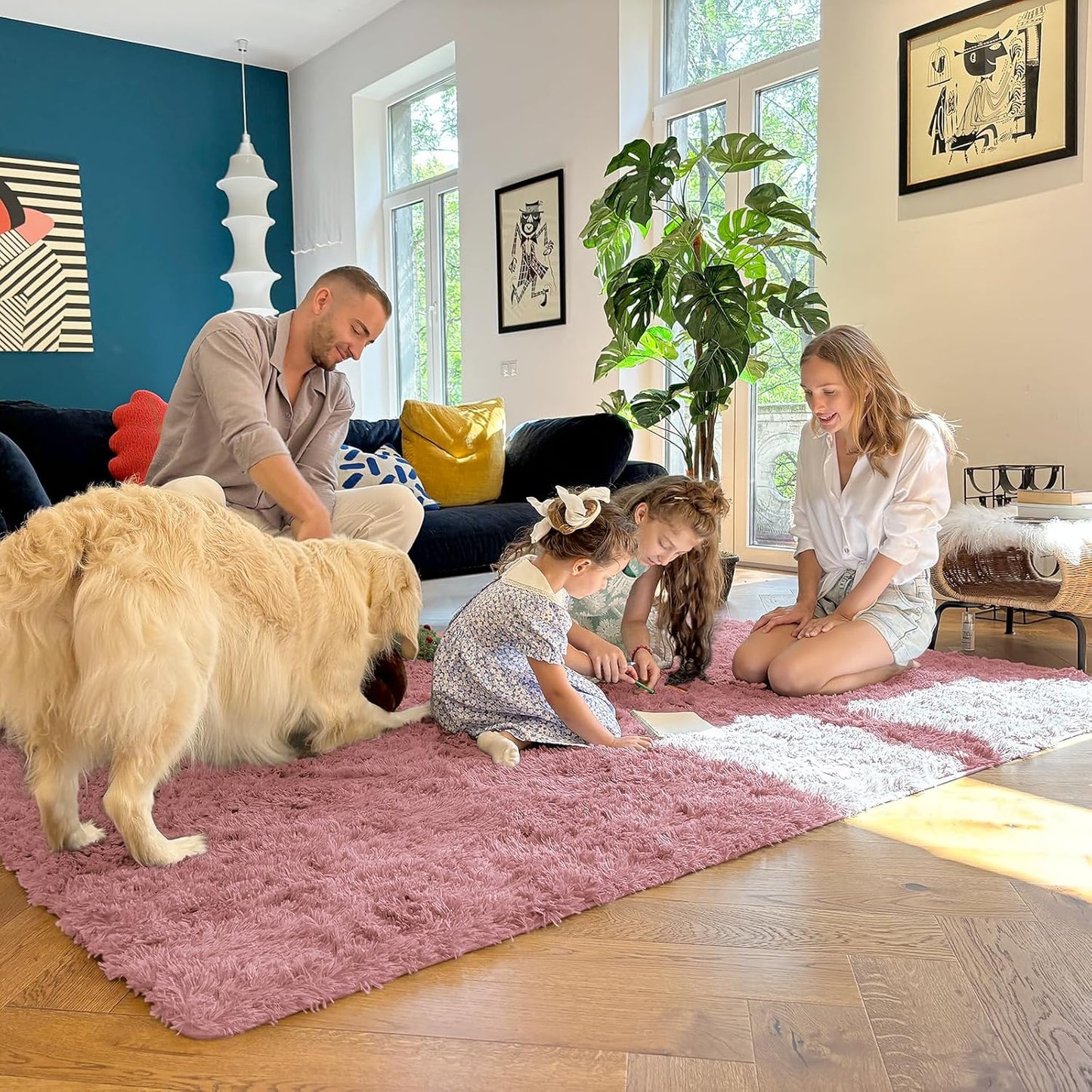 OLANLY Large Area Rug - Soft, Fluffy Machine Washable Carpet for Living Room & Bedroom | Pale Pink