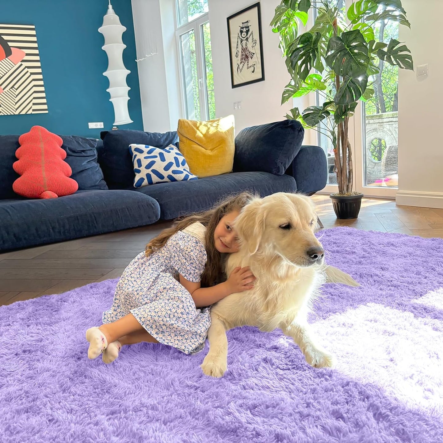 OLANLY Large Area Rug - Soft Fluffy Shaggy Indoor Carpet for Living Room & Bedroom | Light Purple 6x9