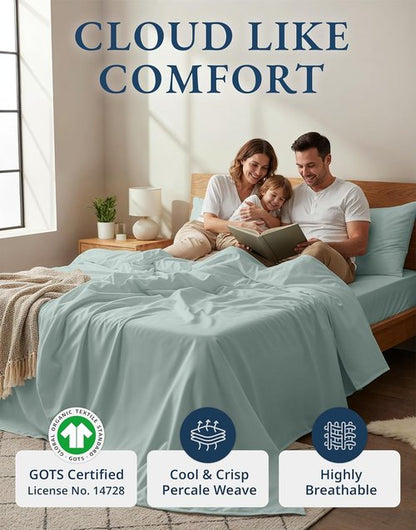 LANE LINEN 100% Organic Cotton Bed Sheets - Extra Long Twin XL, Soft Percale, Perfect for Dorm & Hospital - French Blue