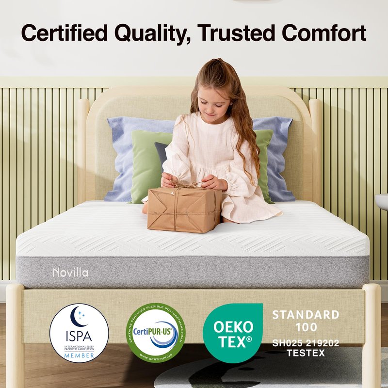 Novilla Twin XL Mattress, Memory Foam Mattress 8 inch for Pressure Relief, Enhanced Support & Plush Comfort, Grey & White