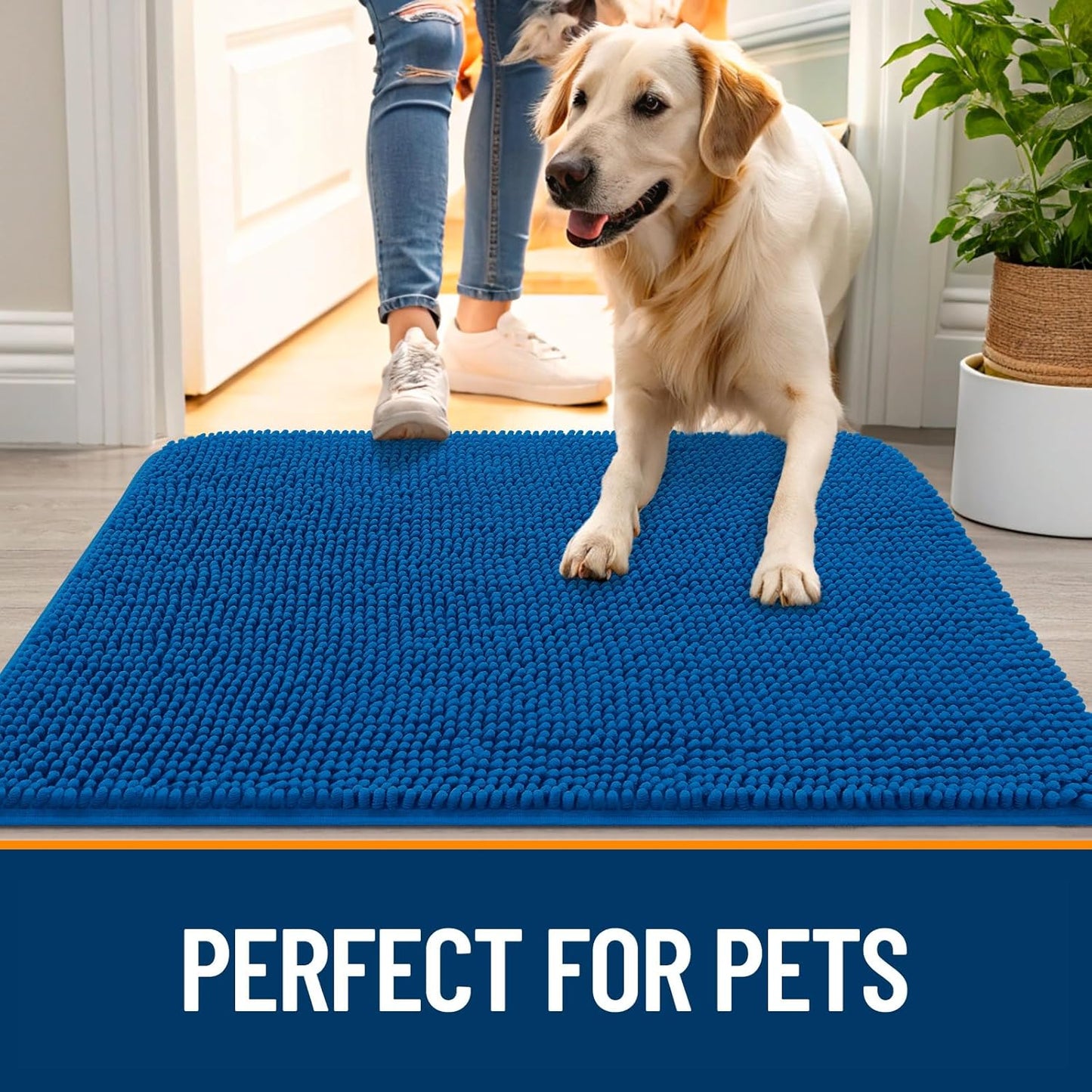 OLANLY Dog Door Mat - Absorbent Non-Slip Washable Doormat for Muddy Paws | 70x35 Deep Navy Blue