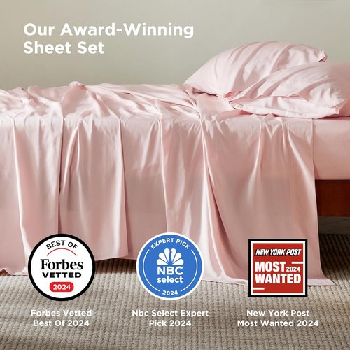 Bedsure Cooling Bed Sheets - Rayon from Bamboo, Breathable & Soft, Deep Pocket Up to 16 Inches, Pink