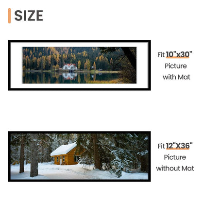 upsimples 12x36 Picture Frame, Display Pictures 10x30 with Mat or 12 x 36 Without, Wall Hanging Long Frames, Black, 1 Pack