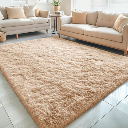 OLANLY Large Area Rug - Soft Fluffy Shaggy Carpet for Living Room & Bedroom | Machine Washable, Beige