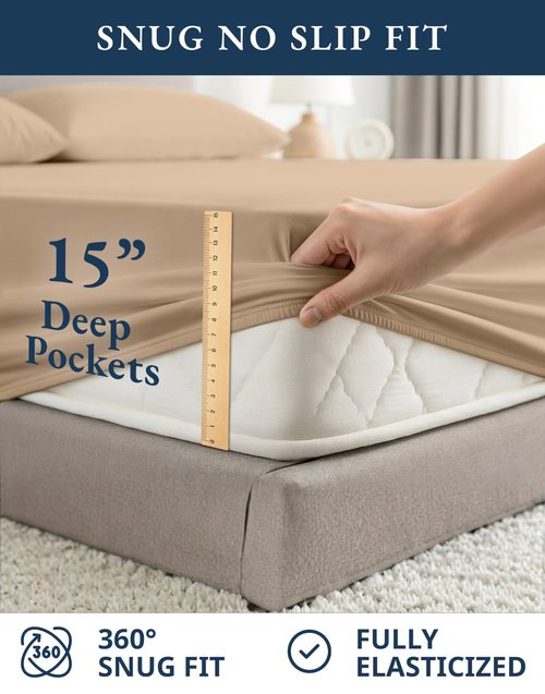 LANE LINEN 100% Organic Cotton Sheets Set Pure Long- Staple Percale Weave - Bedding for Bed Fits Mattress Upto 15in Deep Pocket (Twin Taupe)