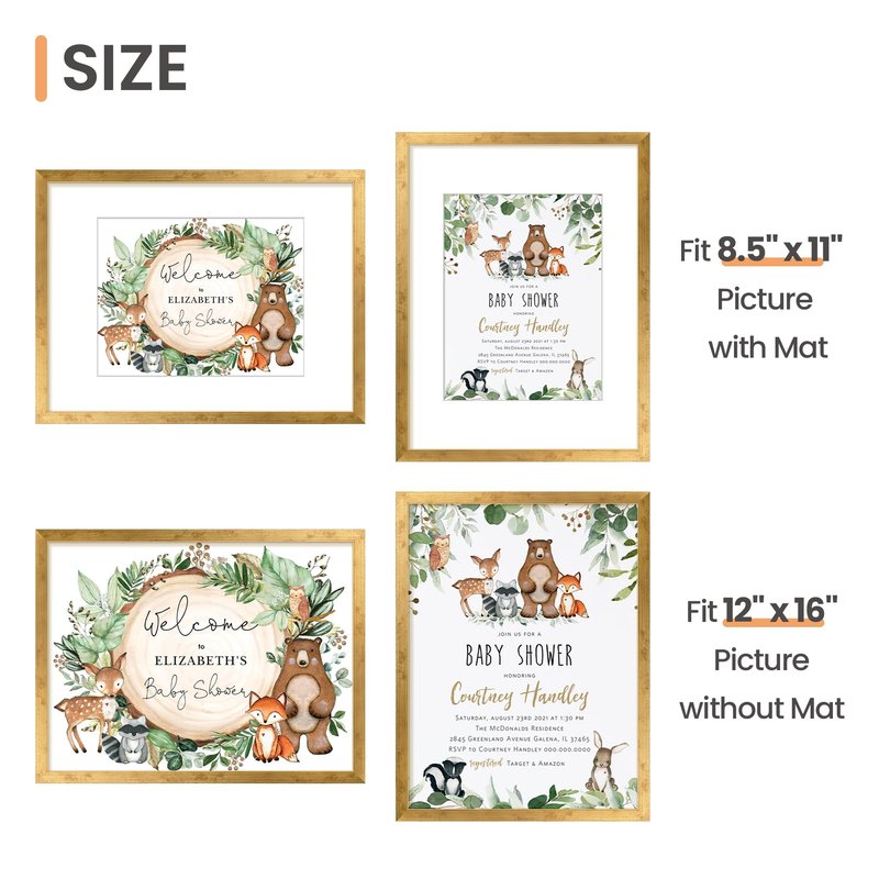upsimples 12x16 Picture Frame, Display Pictures 8.5x11 with Mat or 12x16 Without Mat, Wall Hanging Photo Frame, Bronze, 1 Pack