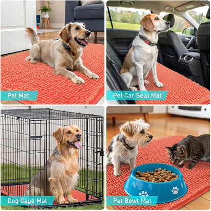 OLANLY Dog Door Mat - Absorbent Non-Slip Mud Mat for Indoor Use | Quick Dry Chenille, 36x24, Coral