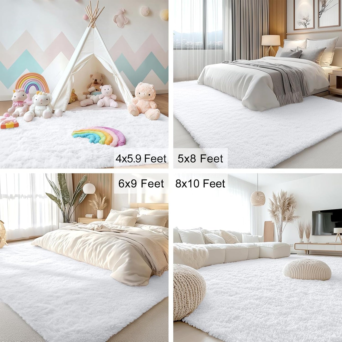 OLANLY Runner Rugs - Machine Washable Soft Fluffy Shaggy Design | Perfect for Hallway, Bedroom & Nursery Decor - White