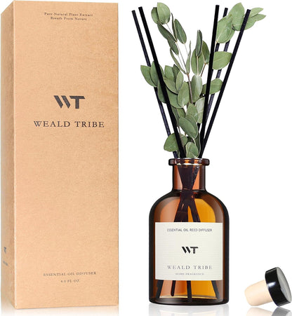 Weald Tribe Reed Diffuser Set - Eucalyptus & Mint Scent | 4.0 fl oz Home Fragrance with Sticks for Bathroom & Office Decor