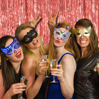 Skiennix Rose Gold Fringe Curtain Backdrop - 10 Pack Metallic Tinsel Streamers for Parties & Events