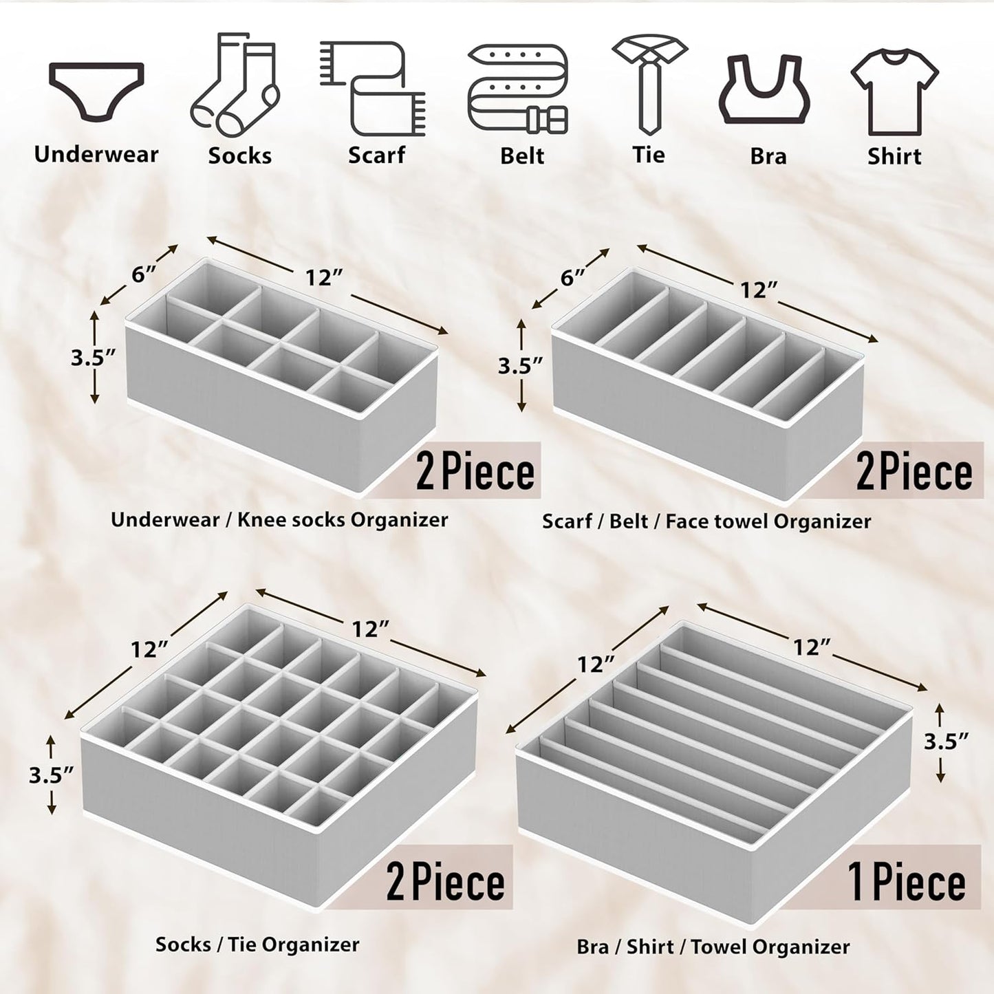 Simple Houseware Underwear Organizer - 7-Piece Drawer Divider Set in Gray for Neat Storage