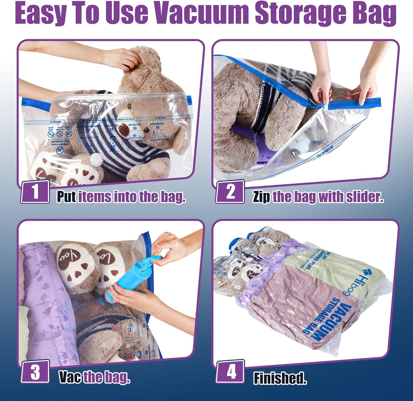 XXL Jumbo Vacuum Storage Bags - 47''X35'' Extra Large for Blankets & Comforters with Hand Pump (4 Pack)