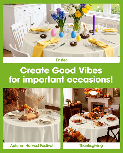 Pureegg Disposable Plastic Table Cloths - 84'' Round, Leakproof & Sturdy, Beige | Perfect for Parties & Weddings