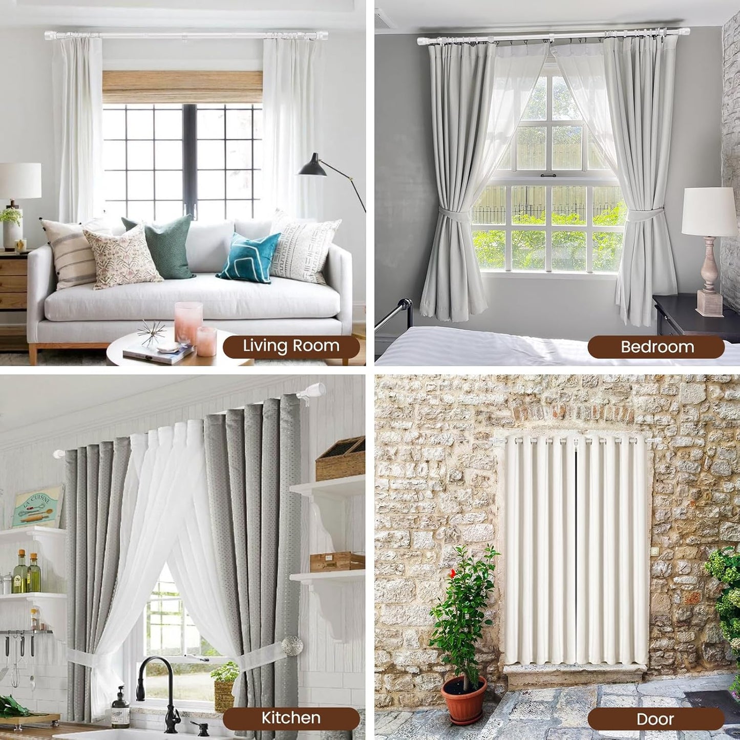Skiennix Heavy-Duty Adjustable Curtain Rod - 30 to 90 Inch, Matte White, Fits 30-84 Inch Windows