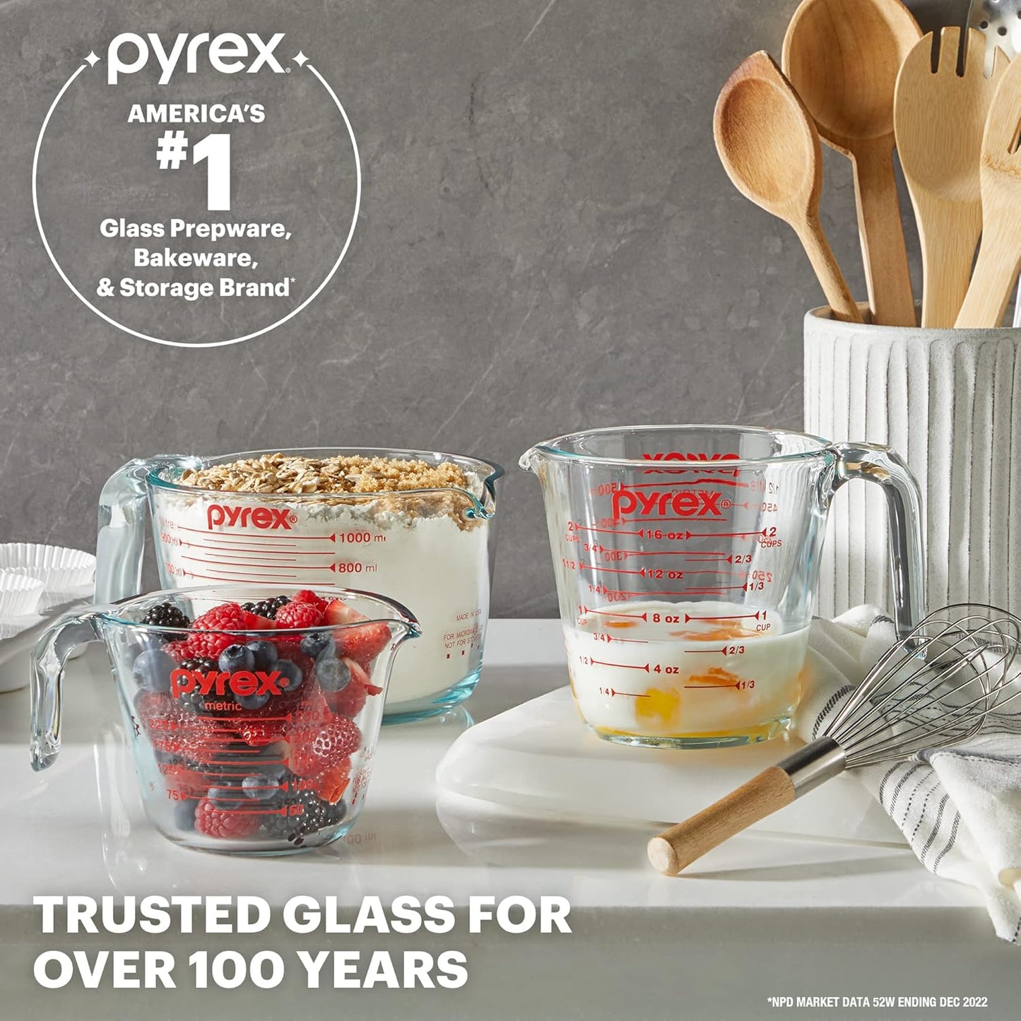 Pyrex 4-Cup Glass Measuring Cup - Dishwasher, Freezer & Microwave Safe Kitchen Essential