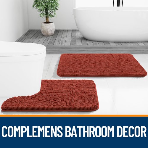 OLANLY Bathroom Rugs 44x24, Extra Soft Absorbent Chenille Bath Rugs, Rubber Backing Quick Dry, Machine Washable Bath Mats for Bathroom Floor, Tub and Shower, Home Decor Accessories, Rustic Terracotta