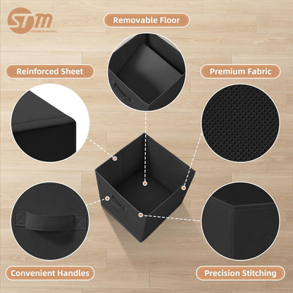 Storage Maniac Storage Cubes - 13-Inch Collapsible Bins with Handles | 4-Pack Durable Black Fabric Bins for Organization