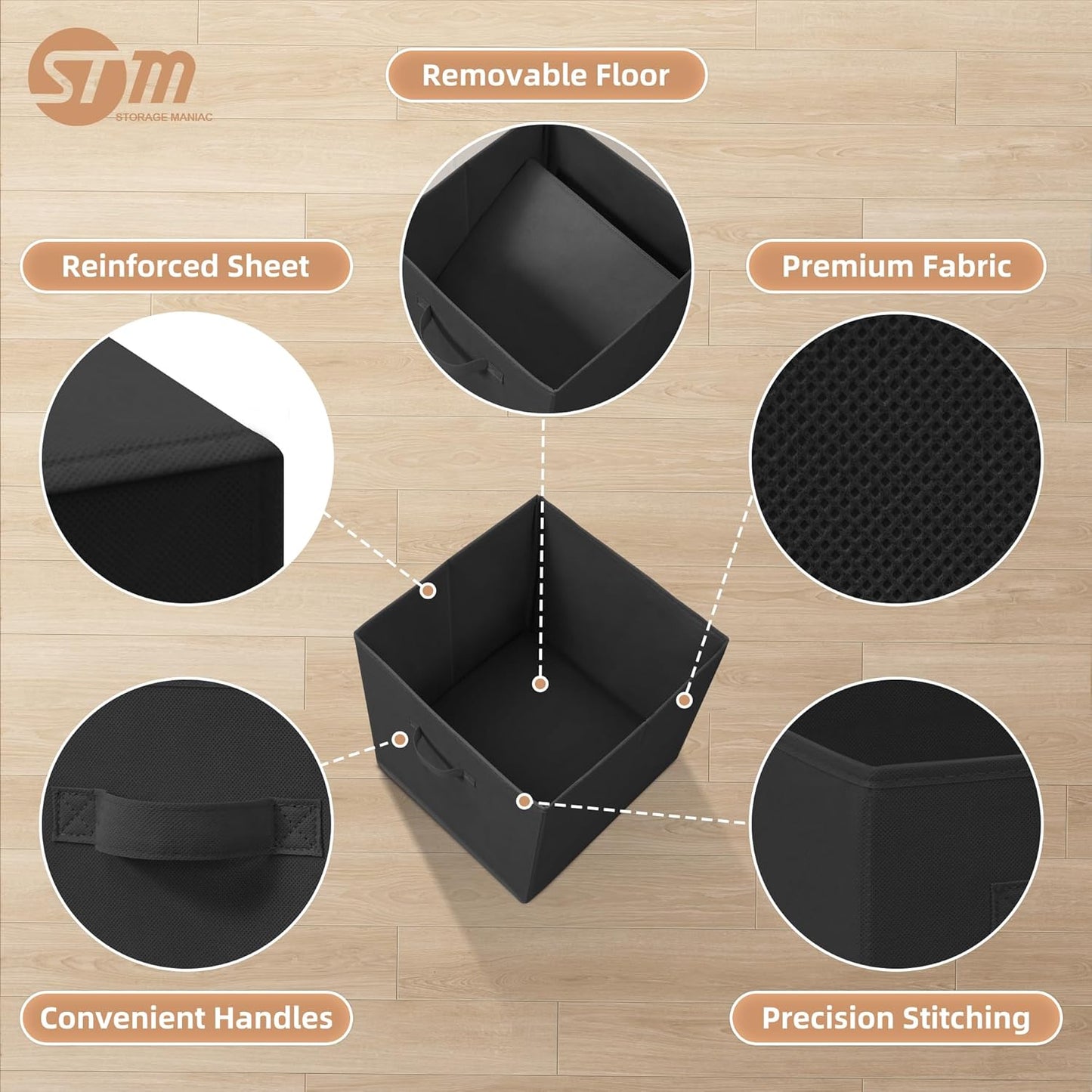 Storage Maniac Storage Cubes - 13-Inch Collapsible Bins with Handles | 10-Pack Durable Black Fabric for Organization