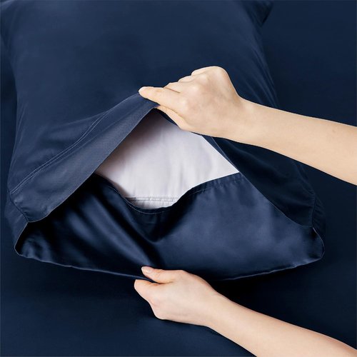 Bedsure Cooling Twin Sheets - Breathable Rayon from Bamboo, Soft & Silky Hotel Luxury Bedding, Navy